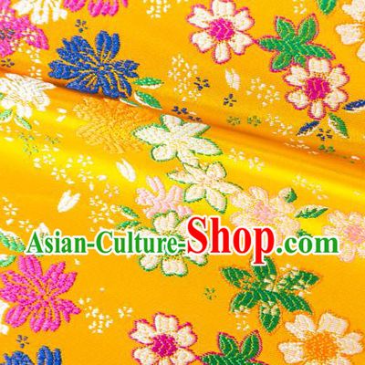 Japanese Traditional Sakura Pattern Design Golden Brocade Fabric Asian Kimono Tapestry Satin