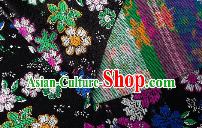 Japanese Traditional Sakura Pattern Design Black Brocade Fabric Asian Kimono Tapestry Satin Japanese Traditional Sakura Pattern Design Black Brocade Fabric Asian Kimono Tapestry Satin