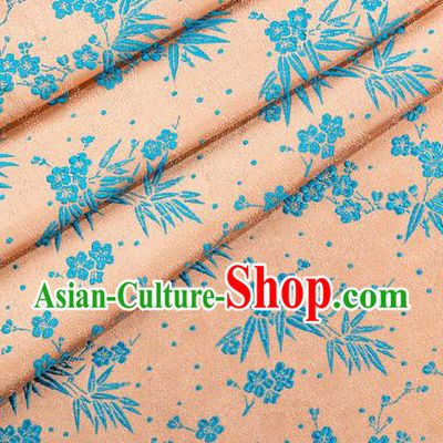 Japanese Traditional Bamboo Plum Pattern Design Orange Brocade Fabric Asian Kimono Tapestry Satin