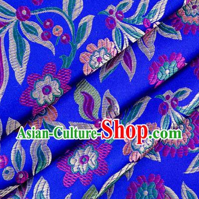 Chinese Classical Flowers Pattern Design Royalblue Brocade Fabric Asian Traditional Hanfu Satin Material