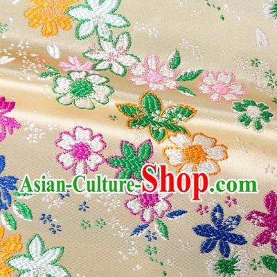 Japanese Traditional Sakura Pattern Design Light Golden Brocade Fabric Asian Kimono Tapestry Satin