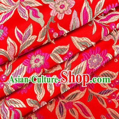 Chinese Classical Flowers Pattern Design Red Brocade Fabric Asian Traditional Hanfu Satin Material