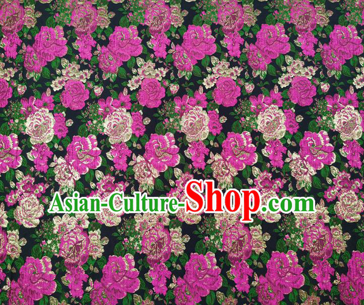 Chinese Classical Roses Pattern Design Navy Brocade Fabric Asian Traditional Hanfu Satin Material Chinese Classical Roses Pattern Design Navy Brocade Fabric Asian Traditional Hanfu Satin Material