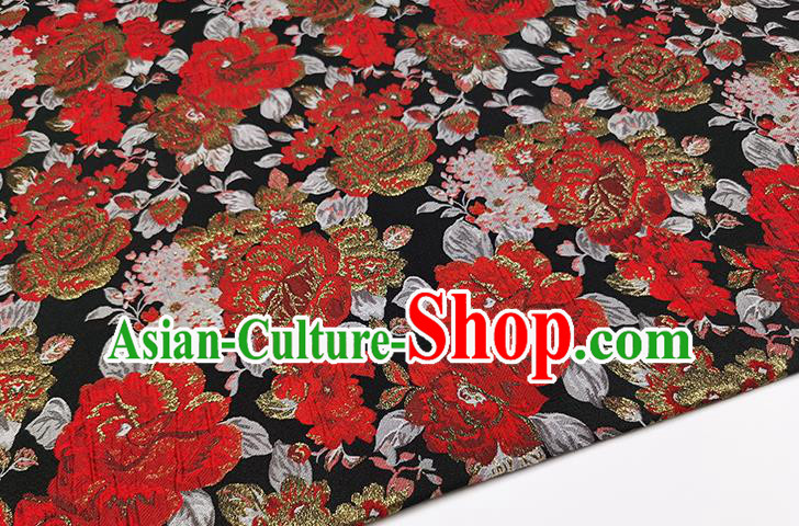 Chinese Classical Roses Pattern Design Black Brocade Fabric Asian Traditional Hanfu Satin Material Chinese Classical Roses Pattern Design Black Brocade Fabric Asian Traditional Hanfu Satin Material