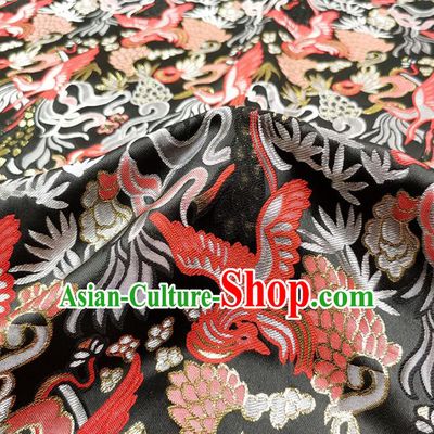 Chinese Classical Phoenix Pattern Design Black Brocade Fabric Asian Traditional Hanfu Satin Material