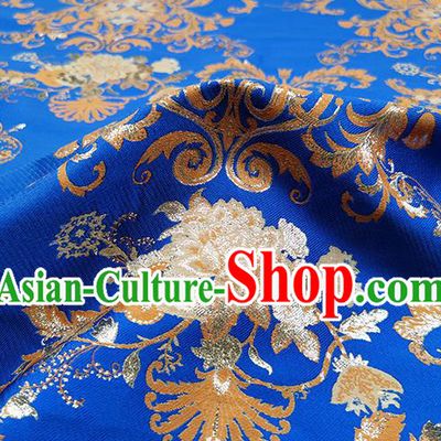 Chinese Classical Pattern Design Royalblue Brocade Fabric Asian Traditional Hanfu Satin Material
