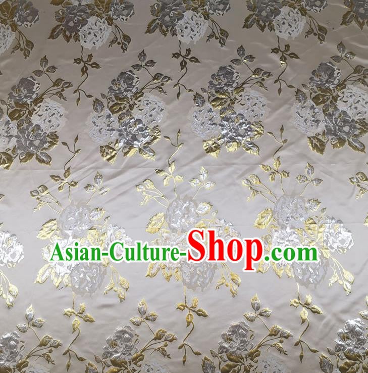 Chinese Classical Roses Pattern Design Grey Brocade Fabric Asian Traditional Hanfu Satin Material Chinese Classical Roses Pattern Design Grey Brocade Fabric Asian Traditional Hanfu Satin Material