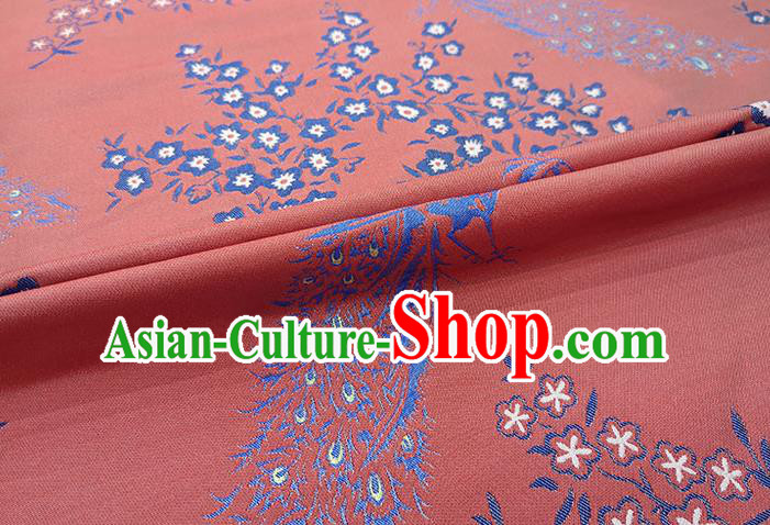 Chinese Classical Peacock Pattern Design Watermelon Red Brocade Fabric Asian Traditional Hanfu Satin Material Chinese Classical Peacock Pattern Design Watermelon Red Brocade Fabric Asian Traditional Hanfu Satin Material