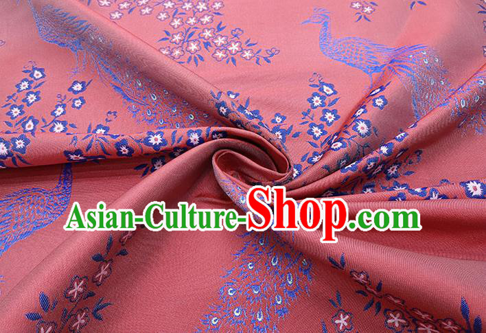 Chinese Classical Peacock Pattern Design Watermelon Red Brocade Fabric Asian Traditional Hanfu Satin Material Chinese Classical Peacock Pattern Design Watermelon Red Brocade Fabric Asian Traditional Hanfu Satin Material