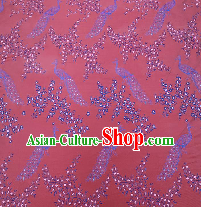 Chinese Classical Peacock Pattern Design Watermelon Red Brocade Fabric Asian Traditional Hanfu Satin Material Chinese Classical Peacock Pattern Design Watermelon Red Brocade Fabric Asian Traditional Hanfu Satin Material