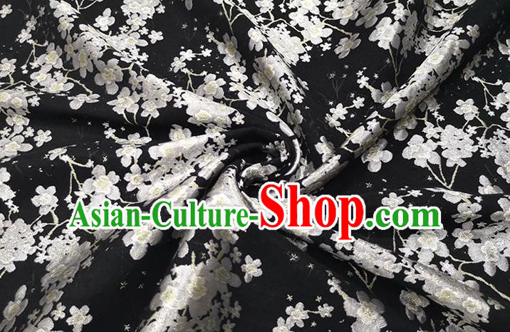 Chinese Classical Plum Blossom Pattern Design Black Brocade Fabric Asian Traditional Hanfu Satin Material