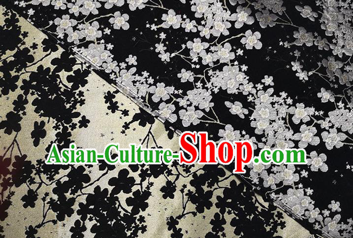 Chinese Classical Plum Blossom Pattern Design Black Brocade Fabric Asian Traditional Hanfu Satin Material