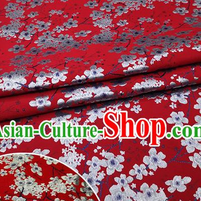 Chinese Classical Plum Blossom Pattern Design Red Brocade Fabric Asian Traditional Hanfu Satin Material