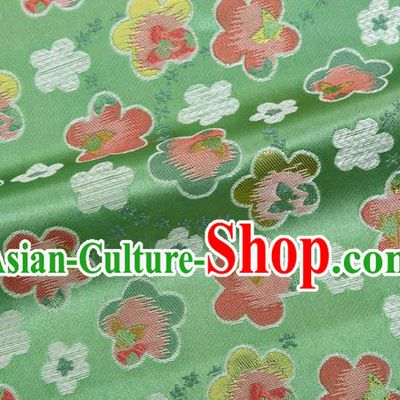 Japanese Traditional Oriental Cherry Pattern Design Light Green Brocade Fabric Asian Kimono Tapestry Satin