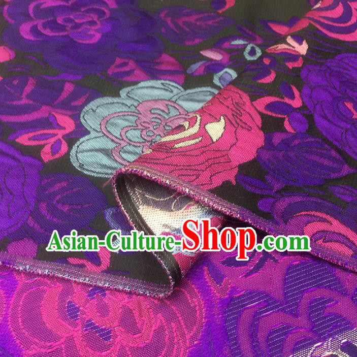 Chinese Classical Hibiscus Pattern Design Black Brocade Fabric Asian Traditional Hanfu Satin Material Chinese Classical Hibiscus Pattern Design Black Brocade Fabric Asian Traditional Hanfu Satin Material