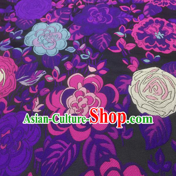 Chinese Classical Hibiscus Pattern Design Black Brocade Fabric Asian Traditional Hanfu Satin Material Chinese Classical Hibiscus Pattern Design Black Brocade Fabric Asian Traditional Hanfu Satin Material