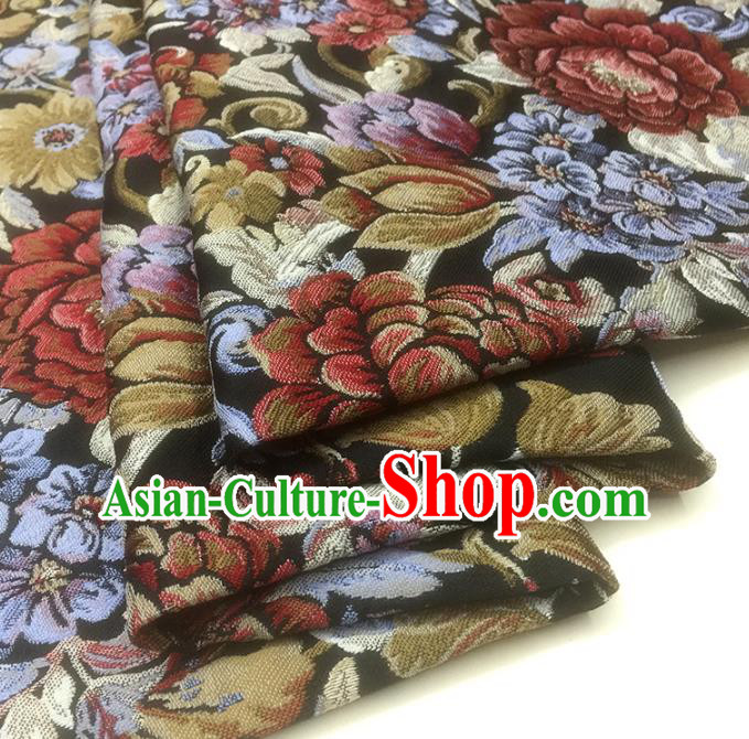 Chinese Classical Peony Flowers Pattern Design Black Brocade Fabric Asian Traditional Hanfu Satin Material Chinese Classical Peony Flowers Pattern Design Black Brocade Fabric Asian Traditional Hanfu Satin Material
