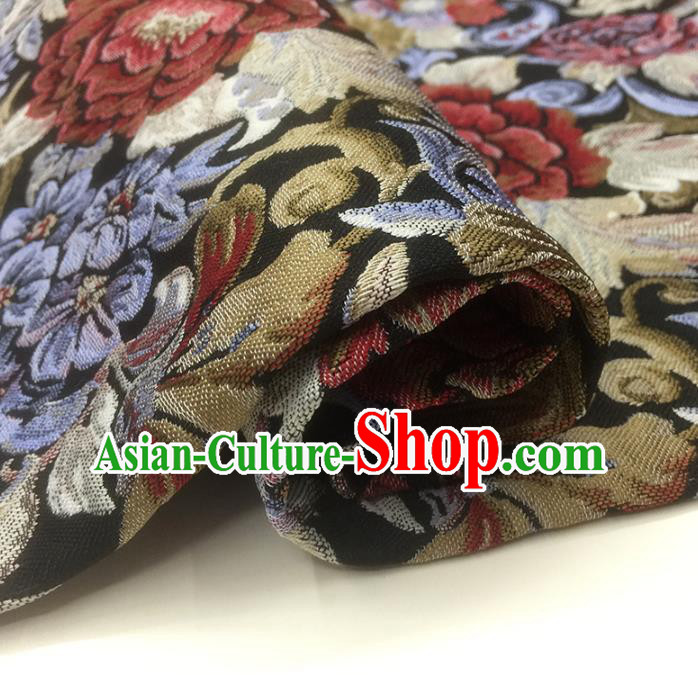 Chinese Classical Peony Flowers Pattern Design Black Brocade Fabric Asian Traditional Hanfu Satin Material Chinese Classical Peony Flowers Pattern Design Black Brocade Fabric Asian Traditional Hanfu Satin Material