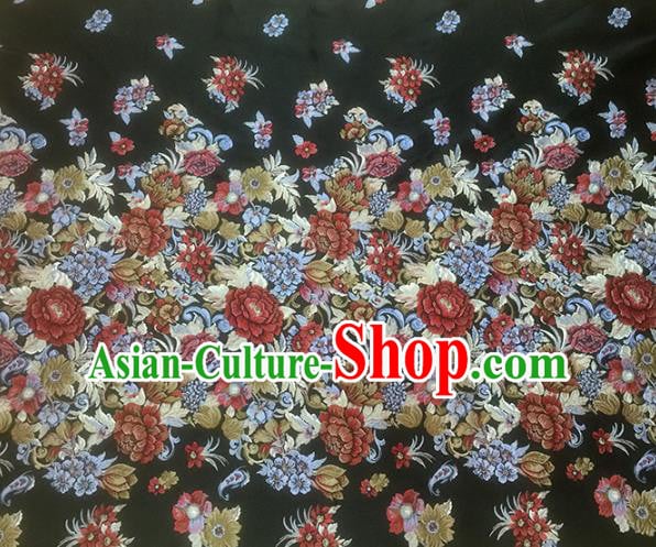 Chinese Classical Peony Flowers Pattern Design Black Brocade Fabric Asian Traditional Hanfu Satin Material Chinese Classical Peony Flowers Pattern Design Black Brocade Fabric Asian Traditional Hanfu Satin Material