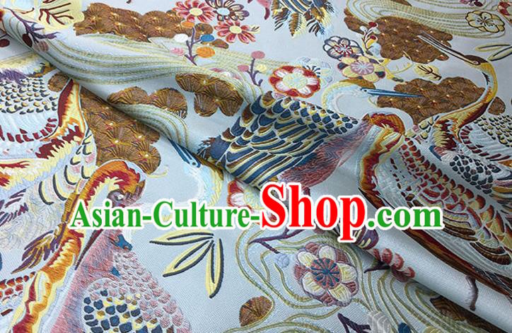 Chinese Classical Crane Pattern Design Light Blue Brocade Fabric Asian Traditional Hanfu Satin Material Chinese Classical Crane Pattern Design Light Blue Brocade Fabric Asian Traditional Hanfu Satin Material
