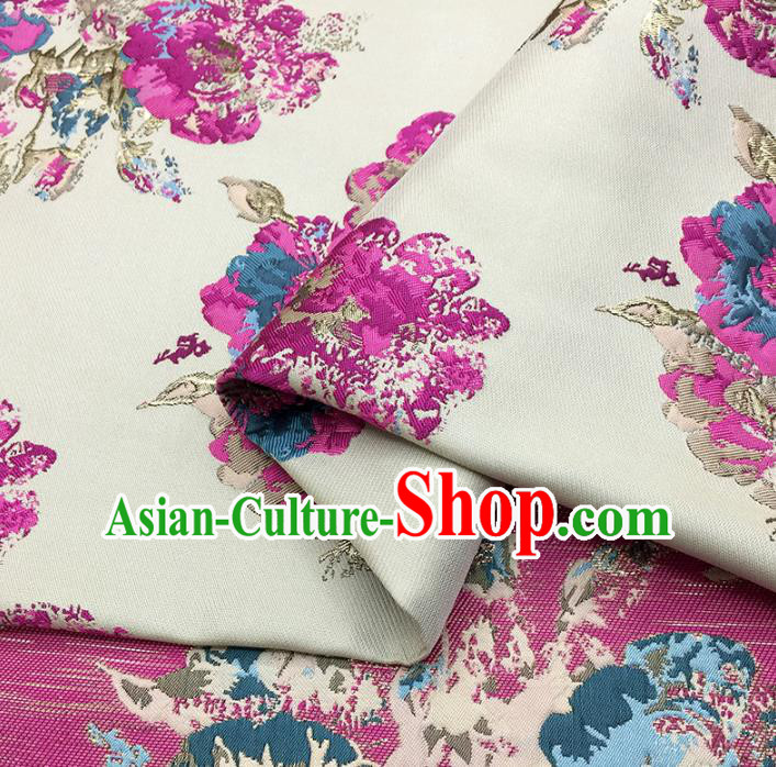 Chinese Classical Peony Pattern Design Beige Brocade Fabric Asian Traditional Hanfu Satin Material Chinese Classical Peony Pattern Design Beige Brocade Fabric Asian Traditional Hanfu Satin Material