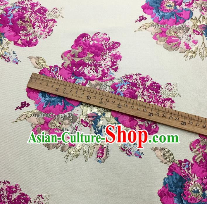 Chinese Classical Peony Pattern Design Beige Brocade Fabric Asian Traditional Hanfu Satin Material Chinese Classical Peony Pattern Design Beige Brocade Fabric Asian Traditional Hanfu Satin Material