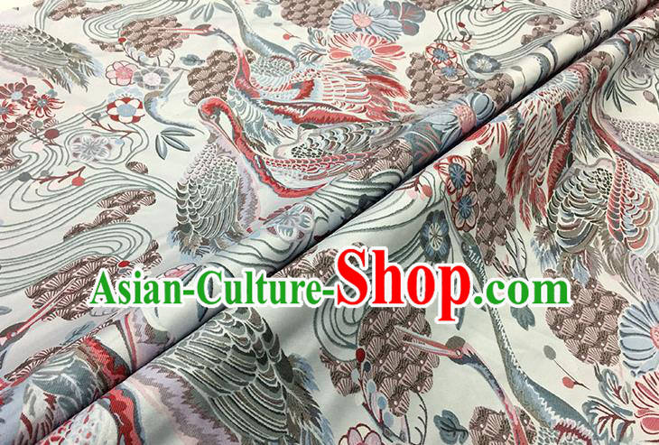 Chinese Classical Crane Pattern Design Light Grey Brocade Fabric Asian Traditional Hanfu Satin Material Chinese Classical Crane Pattern Design Light Grey Brocade Fabric Asian Traditional Hanfu Satin Material