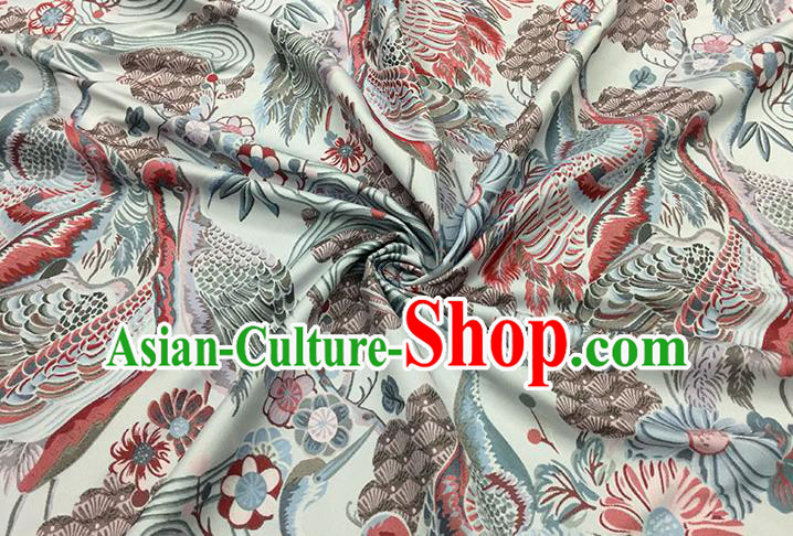 Chinese Classical Crane Pattern Design Light Grey Brocade Fabric Asian Traditional Hanfu Satin Material Chinese Classical Crane Pattern Design Light Grey Brocade Fabric Asian Traditional Hanfu Satin Material