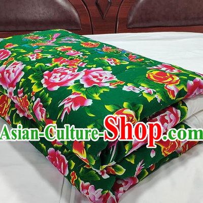 Chinese Traditional Peony Pattern Green Quilt Cover Wedding Bedclothes