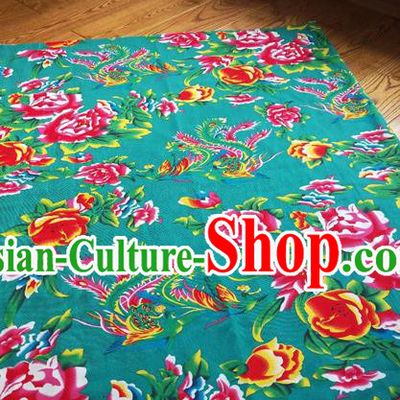 Chinese Traditional Phoenix Peony Pattern Green Quilt Cover Wedding Bedclothes