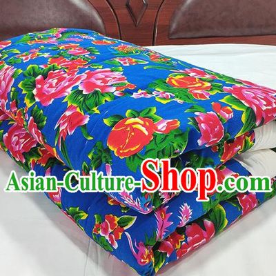 Chinese Traditional Peony Pattern Blue Quilt Cover Wedding Bedclothes