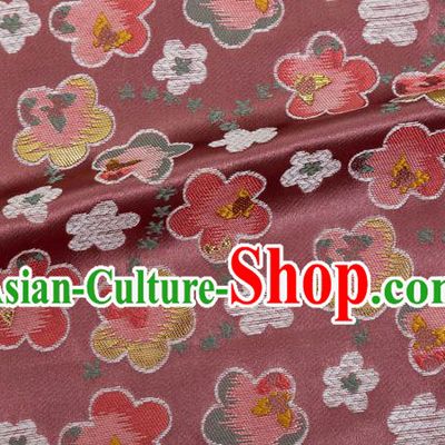 Japanese Traditional Oriental Cherry Pattern Design Rubber Red Brocade Fabric Asian Kimono Tapestry Satin