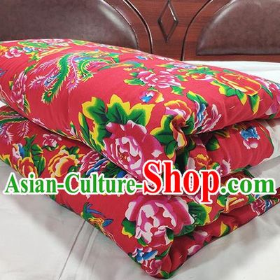 Chinese Traditional Phoenix Peony Pattern Red Quilt Cover Wedding Bedclothes