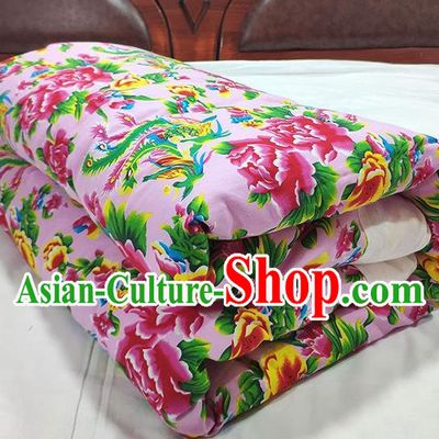 Chinese Traditional Phoenix Peony Pattern Pink Quilt Cover Wedding Bedclothes