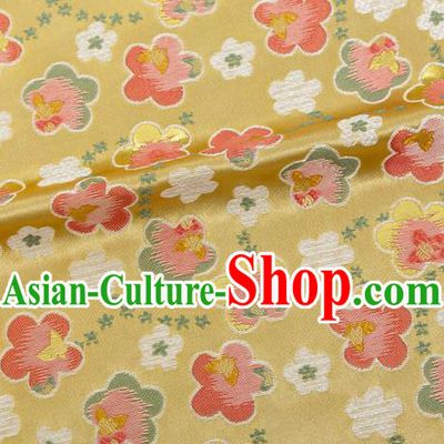Japanese Traditional Oriental Cherry Pattern Design Yellow Brocade Fabric Asian Kimono Tapestry Satin