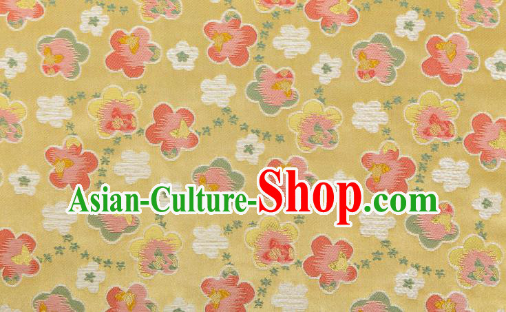Japanese Traditional Oriental Cherry Pattern Design Yellow Brocade Fabric Asian Kimono Tapestry Satin Japanese Traditional Oriental Cherry Pattern Design Yellow Brocade Fabric Asian Kimono Tapestry Satin