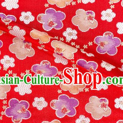 Japanese Traditional Oriental Cherry Pattern Design Red Brocade Fabric Asian Kimono Tapestry Satin