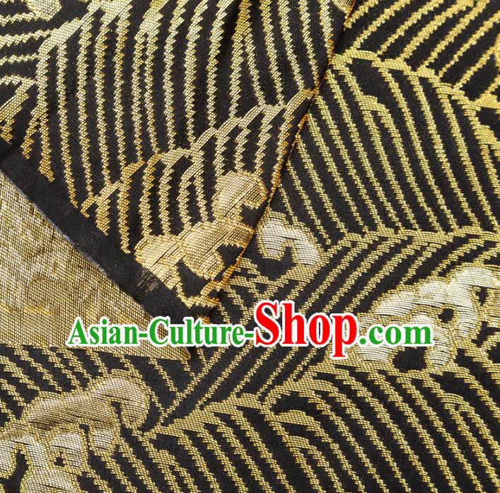 Japanese Traditional Waves Pattern Design Black Brocade Fabric Asian Kimono Tapestry Satin Japanese Traditional Waves Pattern Design Black Brocade Fabric Asian Kimono Tapestry Satin