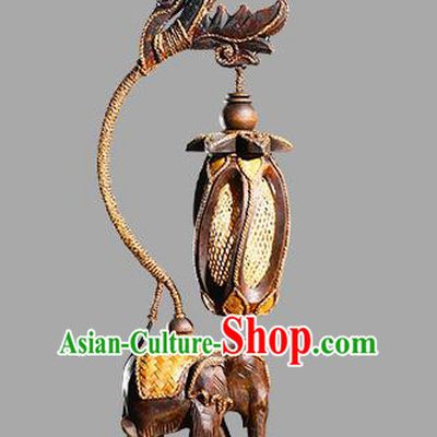 Southeast Asia Traditional Desk Lantern Thailand Handmade Wood Carving Elephant Lanterns