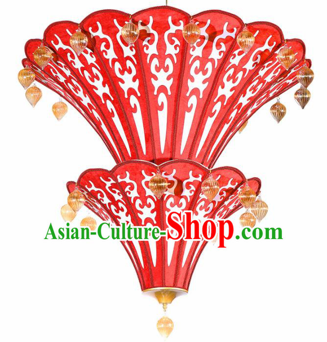 Asian Traditional Red Cloth Ceiling Lantern Thailand Handmade Lanterns Hanging Lamps