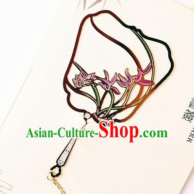 Traditional Chinese Carving Orchid Butterfly Fan Bookmarks China Craft Bookmark