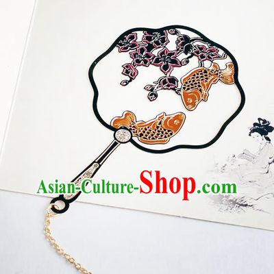 Traditional Chinese Carving Fishes Fan Bookmarks China Craft Bookmark