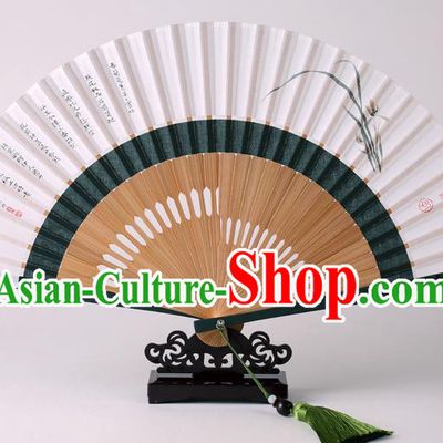 Traditional Chinese Ink Painting Orchid Folding Fan China Bamboo Fan Oriental Fan