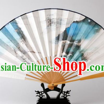 Traditional Chinese Handmade Landscape Painting Paper Folding Fan China Bamboo Fan Oriental Fan