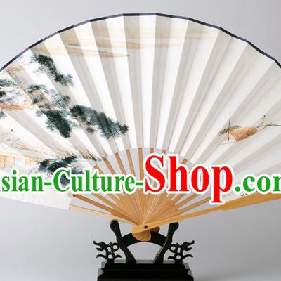 Traditional Chinese Handmade Ink Painting Pineburst Paper Folding Fan China Bamboo Fan Oriental Fan