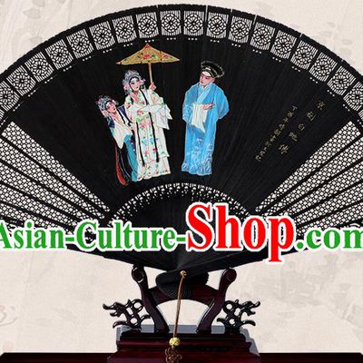 Traditional Chinese Handmade Printing Madam White Snake Ebony Folding Fan China Bamboo Fan Oriental Fan