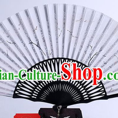 Traditional Chinese Handmade Printing White Silk Folding Fan China Bamboo Fan Oriental Fan