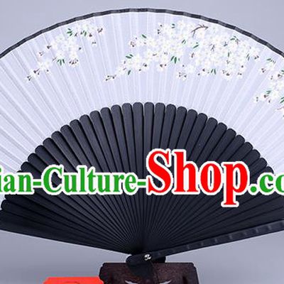 Traditional Chinese Handmade Printing Pear Flowers Silk Folding Fan China Accordion Fan Oriental Fan