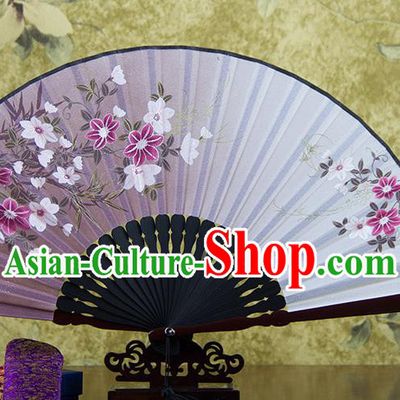 Traditional Chinese Printing Sakura Lilac Flax Fan China Bamboo Accordion Folding Fan Oriental Fan