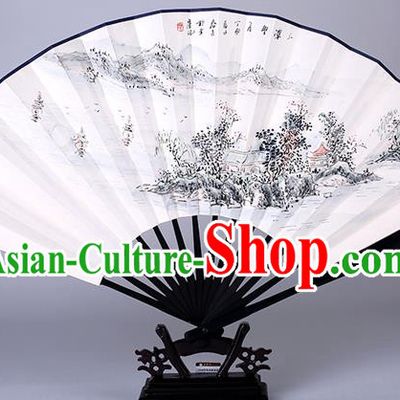 Traditional Chinese Handmade Painting West Lake Paper Folding Fan China Wood Accordion Fan Oriental Fan